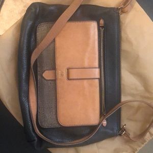 Fossil black/brown leather crossbody